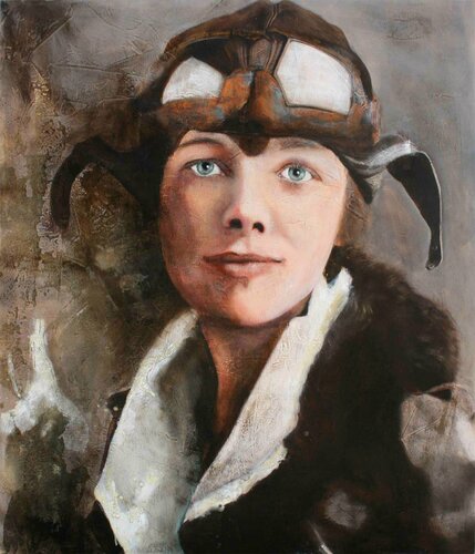 Amelia Earhart "Lost in sky" di Marion Rauter, Pittura in vendita su Singulart