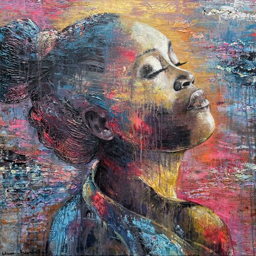 BELIEVE ME- woman abstract portrait van Ilona Hendriks, Schilderij te koop op Singulart