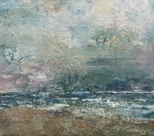 "BONFIRE METAMPORPHOSIS" where land meets sea par Ilona Hendriks, Peinture en vente sur Singulart