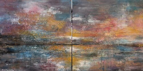 THE SILENT TIDE , 2 panels  ( where land meets sea) van Ilona Hendriks, Schilderij te koop op Singulart