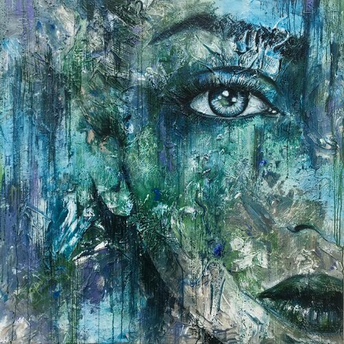 SOMETHING TO SAFE- woman abstract portrait van Ilona Hendriks, Schilderij te koop op Singulart