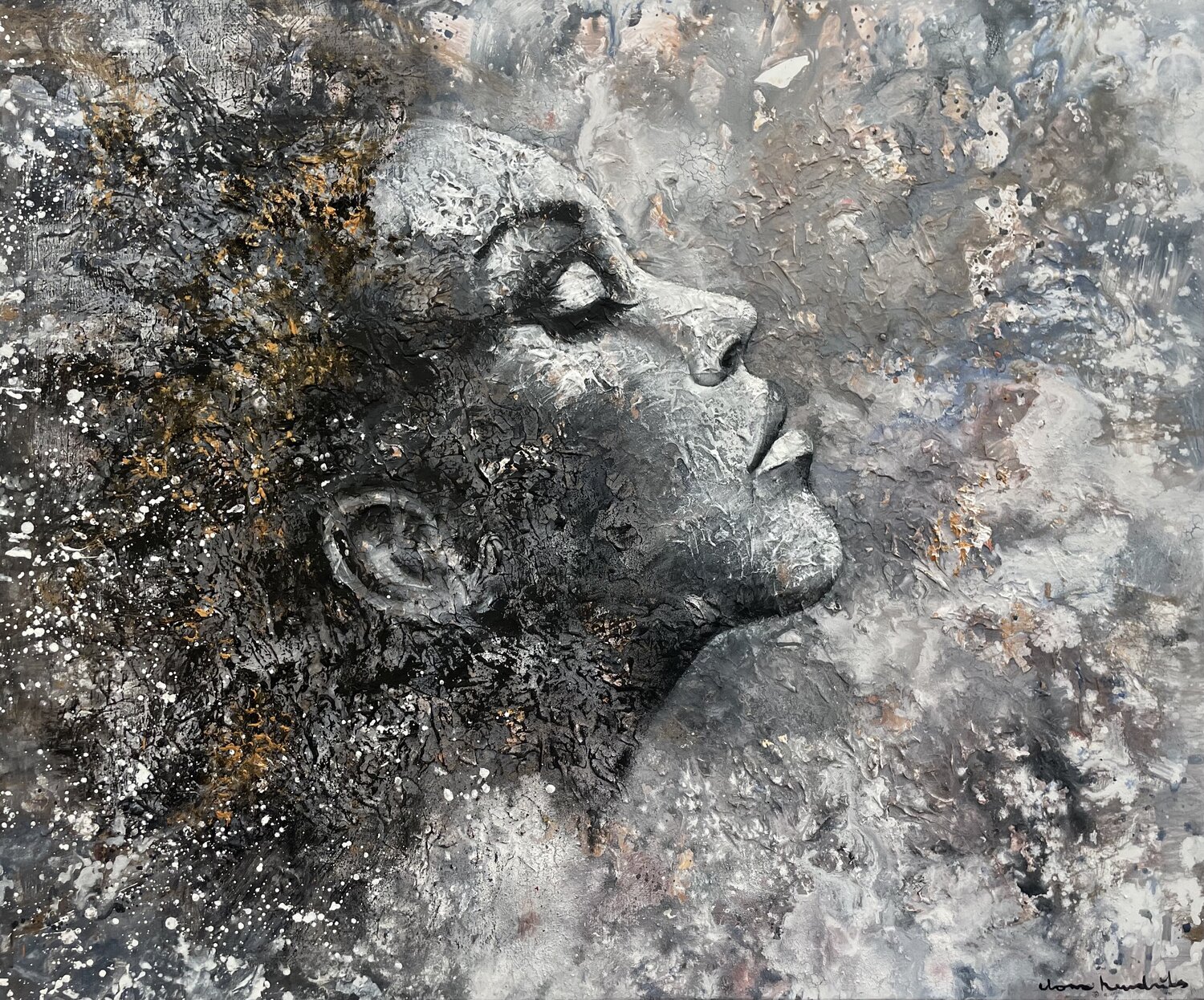 INNER UNIVERSE  woman abstract portrait Ilona Hendriks Dipinto originale in vendita