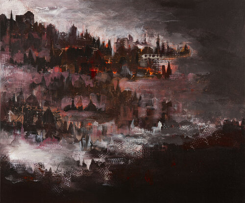 villes imaginaires :6 par Véronique Bourgeois-Noury, Peinture en vente sur Singulart