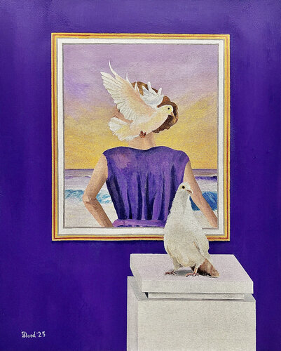 Violet and her two favorite doves van Tom Blood, Schilderij te koop op Singulart