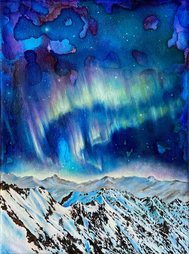 Twisting Aurora (Aurora Borealis near the North Pole) von Anne Wölk, Malerei kaufen auf Singulart