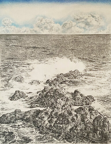 Waves breaking on the shore by Anne Wölk, Work on Paper for Sale on Singulart