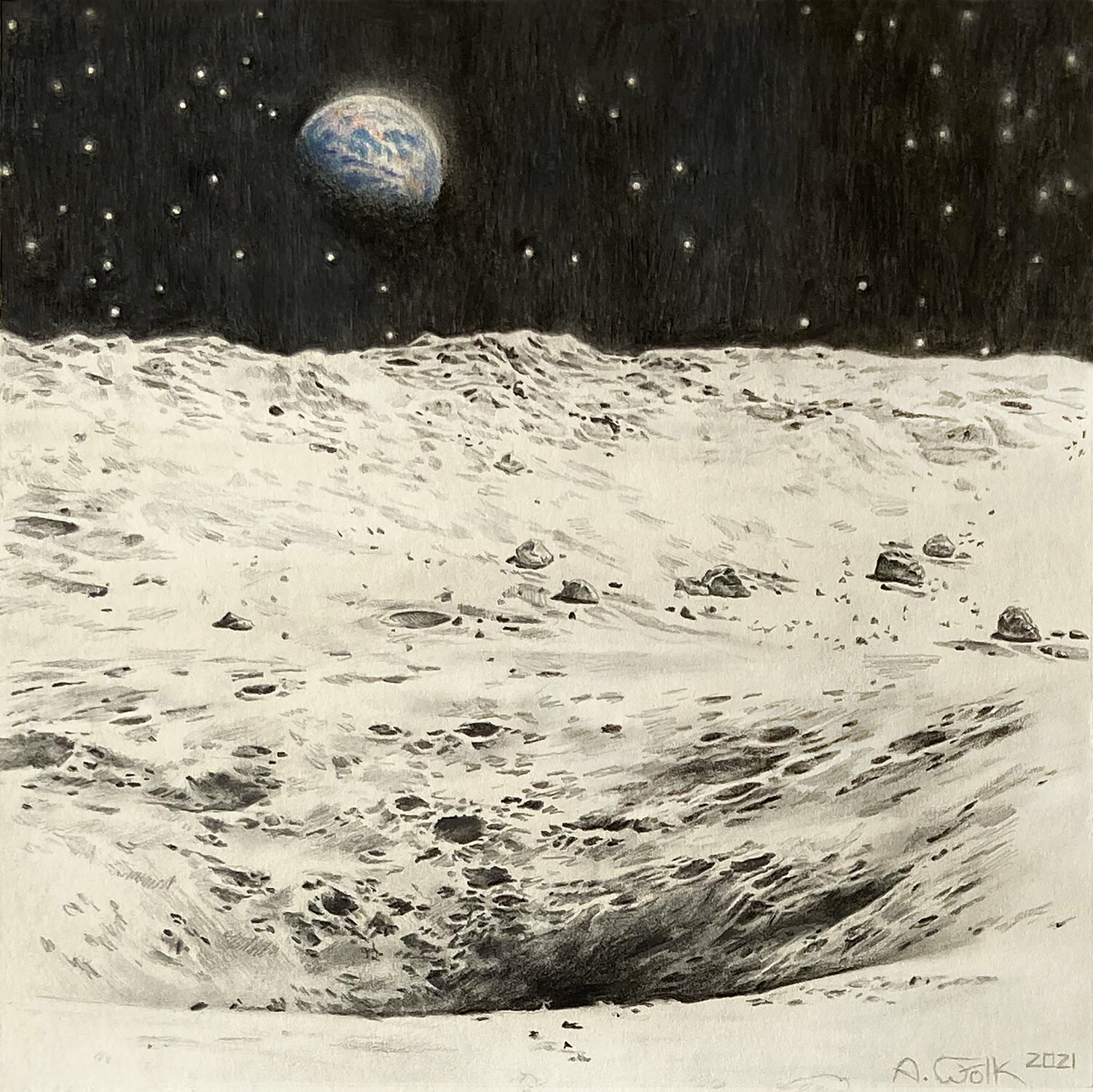 Earth in the Sky Anne Wölk Werk auf Papier zu verkaufen