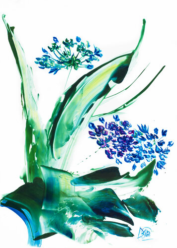 agapanthes 01 par Joëlle Kem Lika, Œuvre sur papier en vente sur Singulart