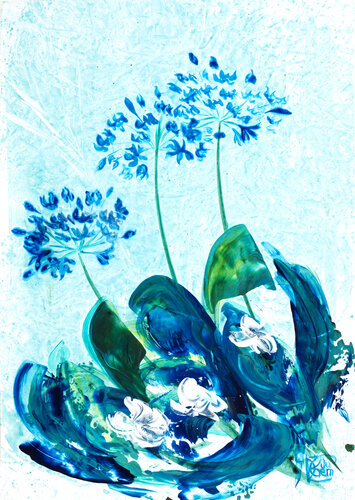 agapanthes 04 van Joëlle Kem Lika, Werk op papier te koop op Singulart