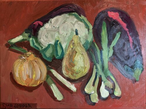 Organic vegetables and a Pear von Ryan Louder, Malerei kaufen auf Singulart
