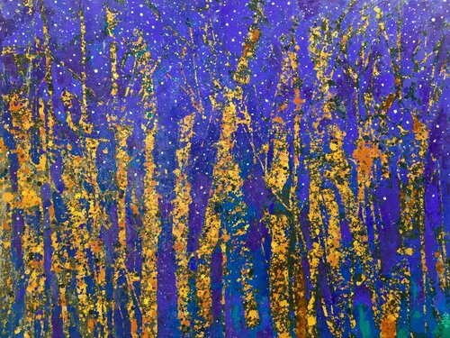 LA NOCHE, EL BAMBU Y EL LAGO van Gabriela Lavezzari, Schilderij te koop op Singulart