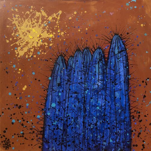 INDIGO CACTUS par Gabriela Lavezzari, Peinture en vente sur Singulart