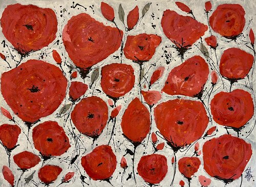 RED FLOWERS par Gabriela Lavezzari, Peinture en vente sur Singulart