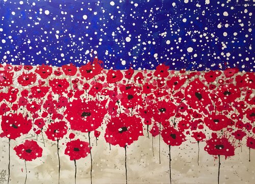 Poppies in the snow di Gabriela Lavezzari, Pittura in vendita su Singulart