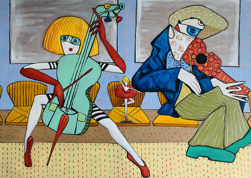 The cello player, violinist and the ballerina van Ta Byrne, Schilderij te koop op Singulart