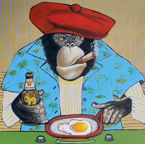 Boss frying eggs van Ta Byrne, Schilderij te koop op Singulart