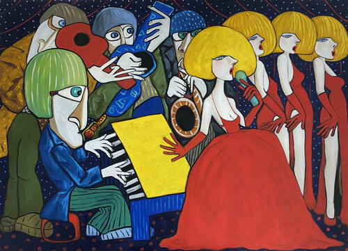 Ladies in red van Ta Byrne, Schilderij te koop op Singulart