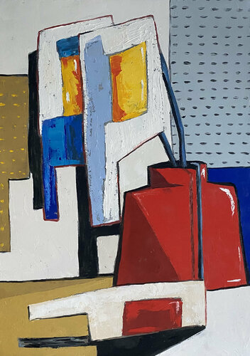 Egg flowers in bright red vase van Ta Byrne, Schilderij te koop op Singulart