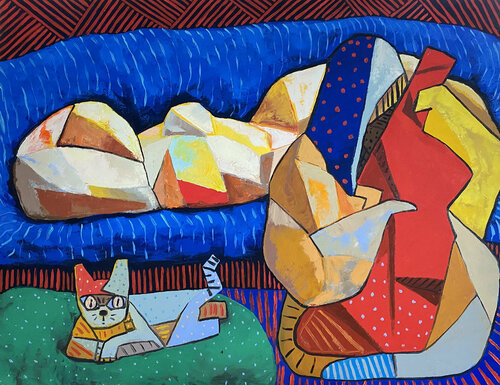 The guitarist playing to the Goddess di Ta Byrne, Pittura in vendita su Singulart