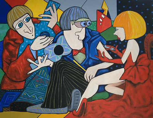 Lady in red jabbing di Ta Byrne, Pittura in vendita su Singulart