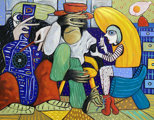 Boss getting the jab van Ta Byrne, Schilderij te koop op Singulart