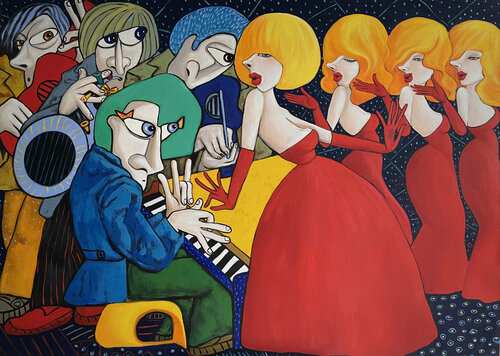 Ladies in red van Ta Byrne, Schilderij te koop op Singulart