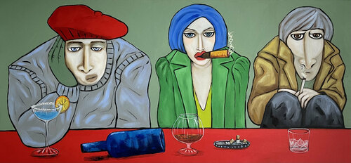 Woman with friends. van Ta Byrne, Schilderij te koop op Singulart