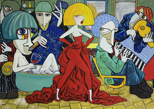 Lady in red, a private dancer van Ta Byrne, Schilderij te koop op Singulart
