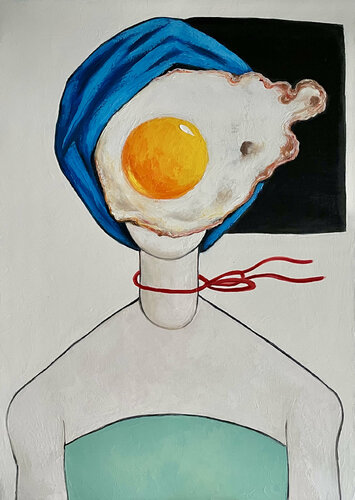 Egg girl on a very windy day van Ta Byrne, Schilderij te koop op Singulart