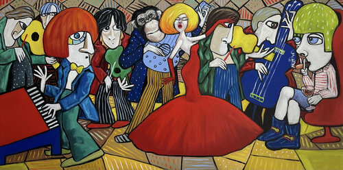 Lady in red and her ensemble van Ta Byrne, Schilderij te koop op Singulart