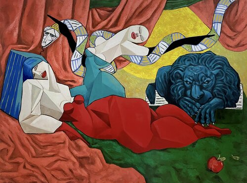 Goddesses Serpent and Lion van Ta Byrne, Schilderij te koop op Singulart