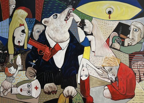 Horror of war van Ta Byrne, Schilderij te koop op Singulart