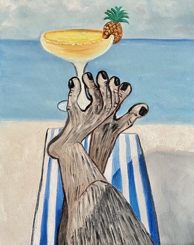 Boss on his holidays di Ta Byrne, Pittura in vendita su Singulart