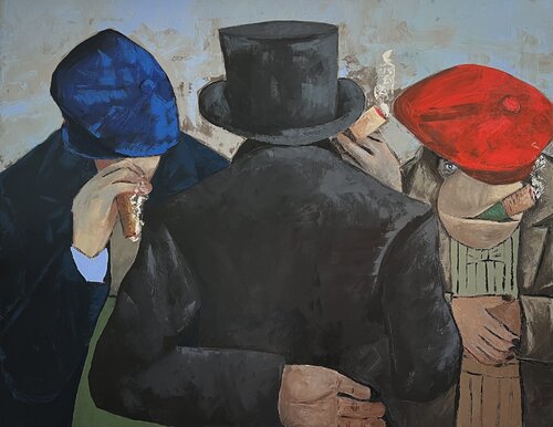The Boss deep in discussion van Ta Byrne, Schilderij te koop op Singulart