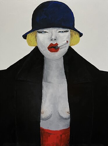 Woman in blue hat van Ta Byrne, Schilderij te koop op Singulart