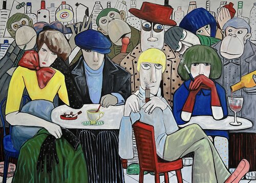 Playing Jazz at Cafe Royal di Ta Byrne, Pittura in vendita su Singulart