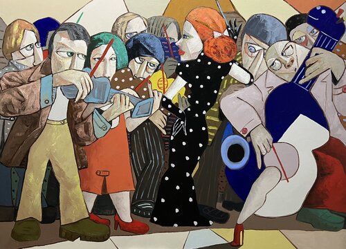 The Conductor and No 1 Violinist di Ta Byrne, Pittura in vendita su Singulart