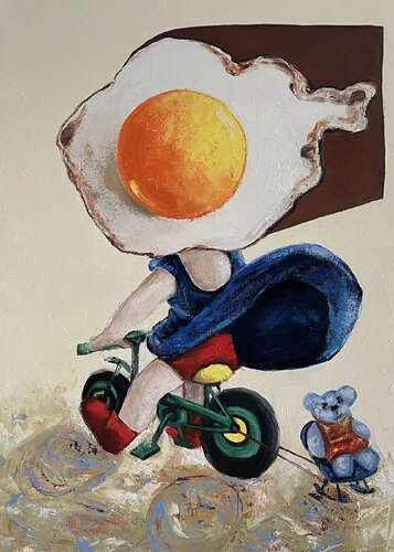 Egg girl riding her bike van Ta Byrne, Schilderij te koop op Singulart