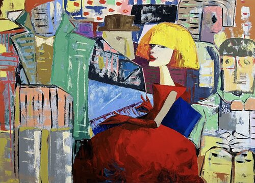 Lady in red playing the piano Ta Byrne