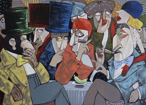 Conspirators in negotiations di Ta Byrne, Pittura in vendita su Singulart