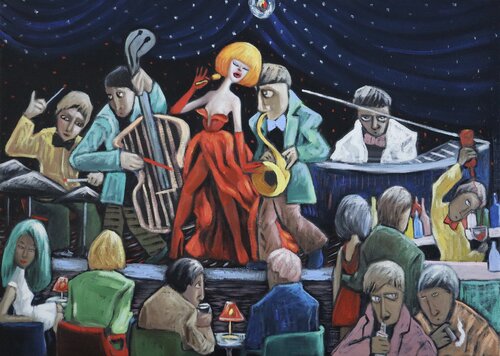 A night of jazz di Ta Byrne, Pittura in vendita su Singulart