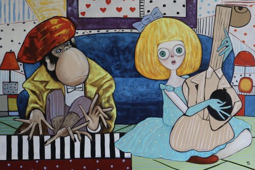 Young Boss jamming with Girlfriend di Ta Byrne, Pittura in vendita su Singulart