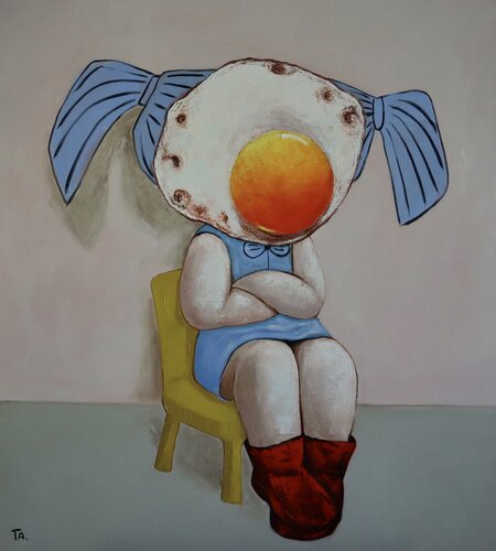 Egg Girl with ponytails van Ta Byrne, Schilderij te koop op Singulart