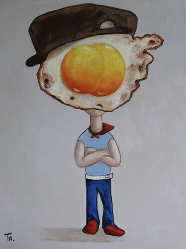 Egg boy in red shoew di Ta Byrne, Pittura in vendita su Singulart
