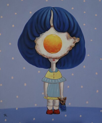 Egg girl with her cat van Ta Byrne, Schilderij te koop op Singulart