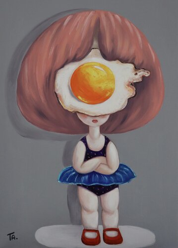 Egg girl in a huff di Ta Byrne, Pittura in vendita su Singulart