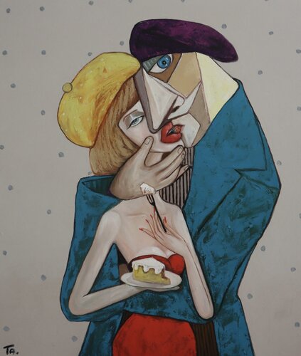 Kiss and Cake van Ta Byrne, Schilderij te koop op Singulart