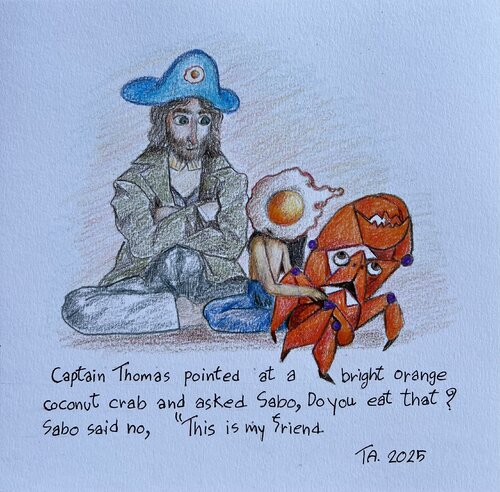 Captain Thomas Sabo and a bright orange crab van Ta Byrne, Schilderij te koop op Singulart