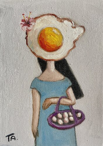 Nola collecting eggs van Ta Byrne, Schilderij te koop op Singulart