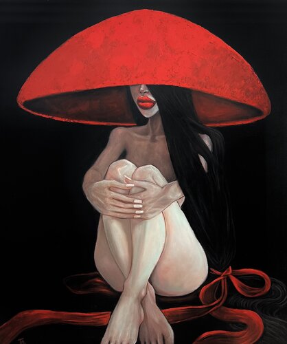 Nude lady in a red hat de Ta Byrne, Pintura a la venta en Singulart